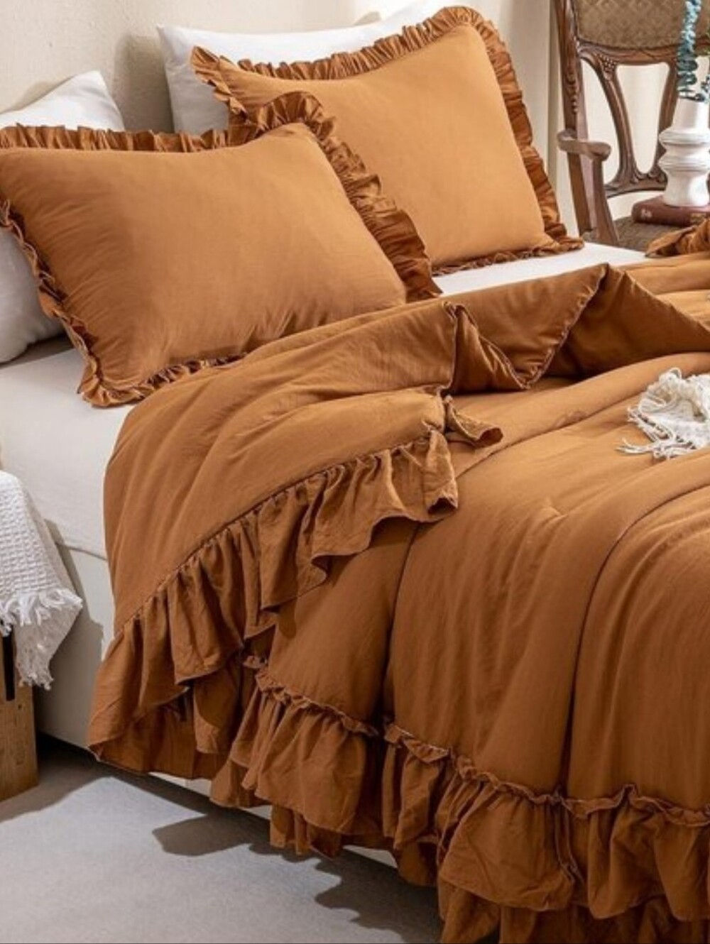 Chai Latte King Size Bed Comforter Set Shams Bedding Orange Pumpkin Spice New